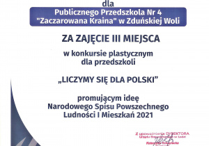 dyplom informujący o zajęciu III miejsca