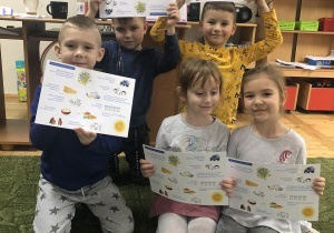 Dzieci pokazują pracę dotyczącą produktów mlecznych