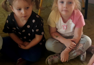 Dziewczynki siedzą na dywanie