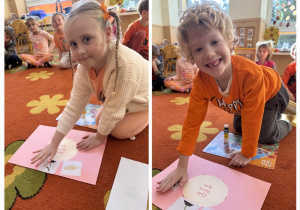 Dzieci przyklejają etapy cyklu życia dyni