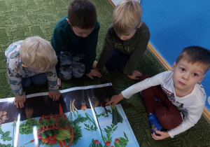 Dzieci pokazują buraka na planszy demonstracyjnej