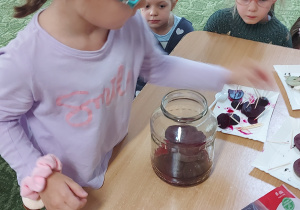 Dziewczynka wkłada plaster buraka do słoika