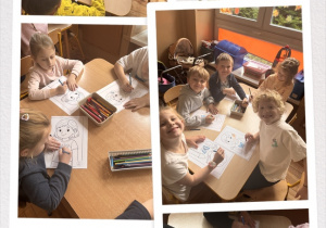 Dzieci kolorują kolorowankę