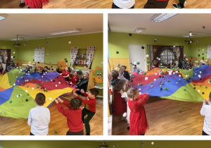 Dzieci bawią się chustą animacyjną