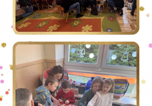 Dzieci wraz z rodzicami własnoręcznie malują ozdoby świąteczne