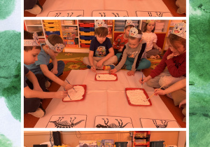 dzieci bawią się w paleontologów