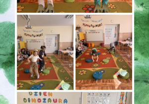 dzieci uczestniczą w wyścigach dinozaurów