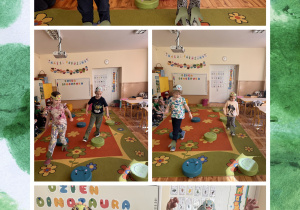 dzieci uczestniczą w wyścigu dinozaurów