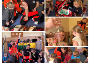 Dzieci zapoznają się ze sprzętem używanym przez ratowników medycznych w czasie ich pracy