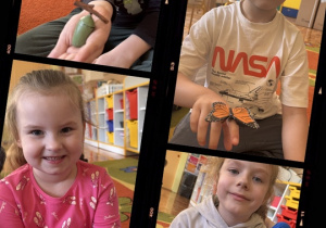 Dzieci pokazują figurki motyla