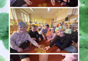 Dzieci pokazują figurki żaby