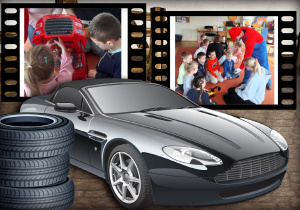 Dzieci w trakcie zajęcia dotyczącego pracy mechanika