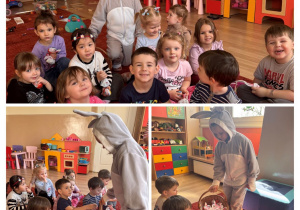 Dziewczynka w przebraniu zajączka rozdaje czekoladki