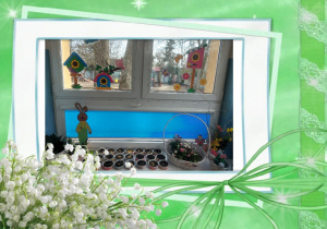 Zdjęcie kącika wiosennego w sali przedszkolnej na parapecie