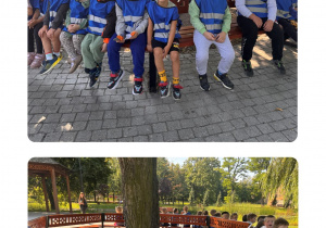 Dzieci siedzą na ławce w parku