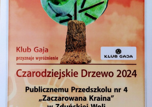 Dyplom Klubu Gaja "CZARODZIEJSKIE DRZEWO 2024"