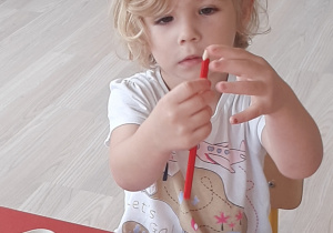 Dziecko koloruje kredkami obrazek