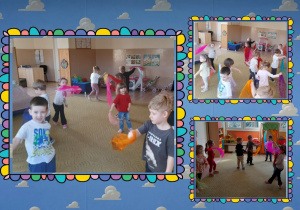 Dzieci tańczą z kolorowymi chustami