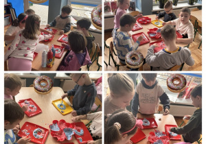 Dzień pączka. Dzieci malują papierowe pączki.