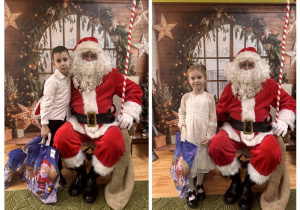 Dzieci pozują do zdjęcia Mikołajem