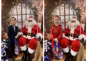 Dzieci pozują do zdjęcia Mikołajem