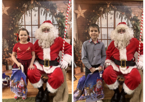 Dzieci pozują do zdjęcia Mikołajem