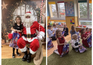 Dzieci pozują do zdjęcia Mikołajem